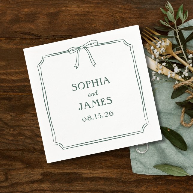 Servilleta De Papel Elegante verde esmeralda Whimsical Simple Bow Boda (Subido por el creador)
