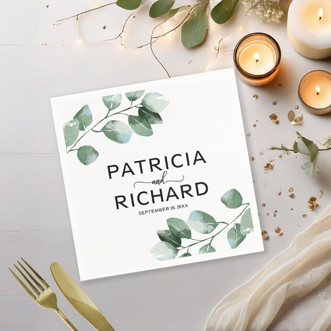 Servilleta De Papel Elegante Verde Eucalipto Caligrafía Boda (Subido por el creador)