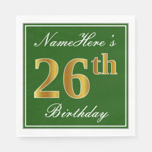 Servilleta De Papel Elegante Verde, Faux Gold 26th Birthday + Nombre