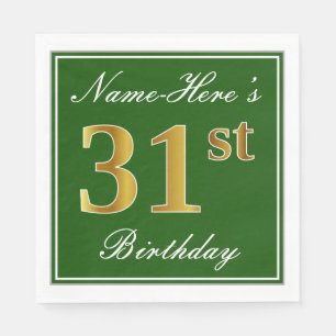 Servilleta De Papel Elegante Verde, Faux Gold 31st Birthday + Nombre