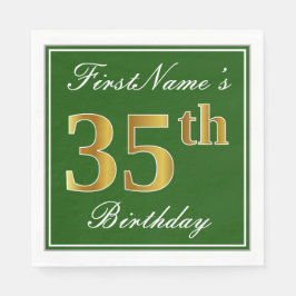Servilleta De Papel Elegante Verde, Faux Gold 35th Birthday + Nombre