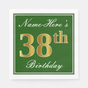 Servilleta De Papel Elegante Verde, Faux Gold 38th Birthday + Nombre