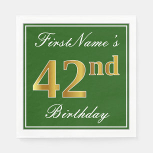 Servilleta De Papel Elegante Verde, Faux Gold 42 cumpleaños + Nombre