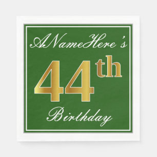 Servilleta De Papel Elegante Verde, Faux Gold 44th Birthday + Nombre