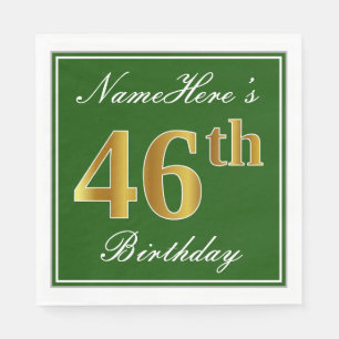 Servilleta De Papel Elegante Verde, Faux Gold 46th Birthday + Nombre