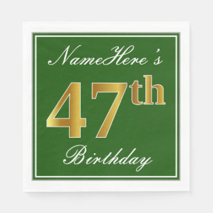 Servilleta De Papel Elegante Verde, Faux Gold 47th Birthday + Nombre
