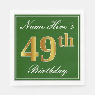 Servilleta De Papel Elegante Verde, Faux Gold 49th Birthday + Nombre