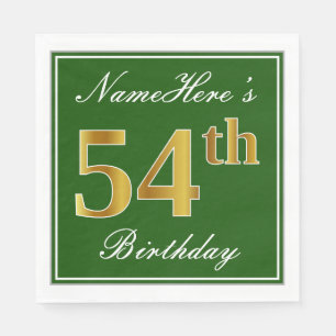 Servilleta De Papel Elegante Verde, Faux Gold 54th Birthday + Nombre