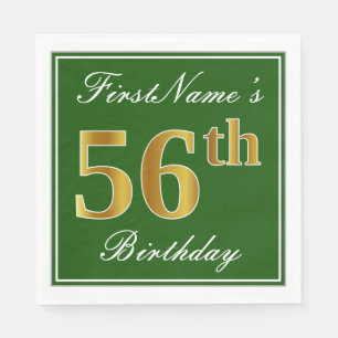 Servilleta De Papel Elegante Verde, Faux Gold 56th Birthday + Nombre