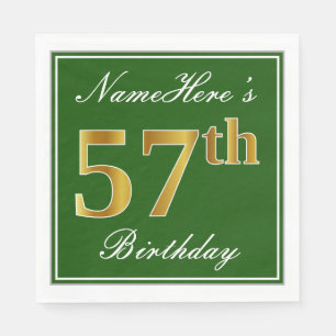 Servilleta De Papel Elegante Verde, Faux Gold 57th Birthday + Nombre