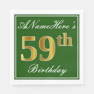 Servilleta De Papel Elegante Verde, Faux Gold 59th Birthday + Nombre