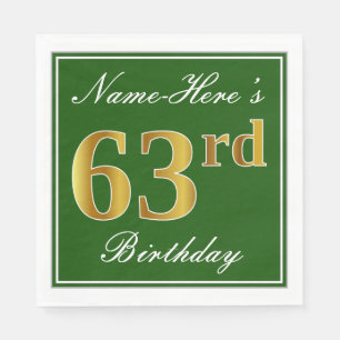 Servilleta De Papel Elegante Verde, Faux Gold 63 cumpleaños + nombre
