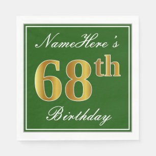 Servilleta De Papel Elegante Verde, Faux Gold 68th Birthday + Nombre