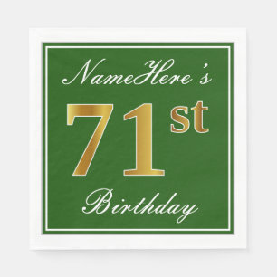 Servilleta De Papel Elegante Verde, Faux Gold 71st Birthday + Nombre