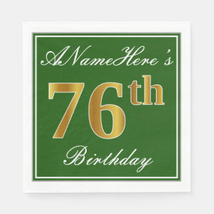 Servilleta De Papel Elegante Verde, Faux Gold 76th Birthday + Nombre