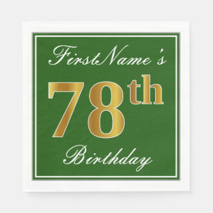 Servilleta De Papel Elegante Verde, Faux Gold 78th Birthday + Nombre