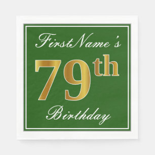 Servilleta De Papel Elegante Verde, Faux Gold 79th Birthday + Nombre