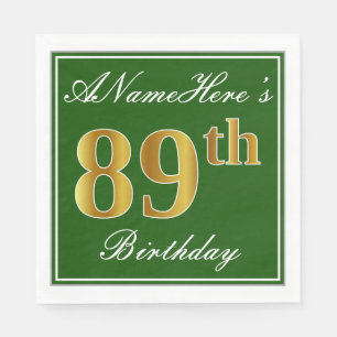 Servilleta De Papel Elegante Verde, Faux Gold 89th Birthday + Nombre