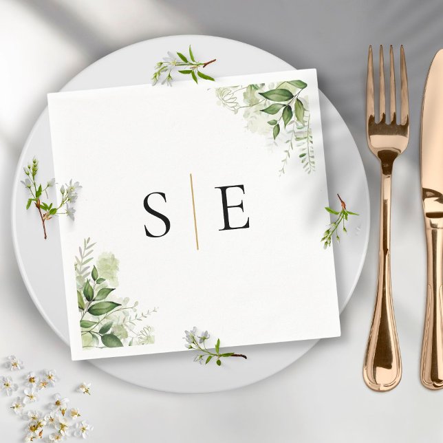 Servilleta De Papel Elegante verde monograma de oro negro (Subido por el creador)