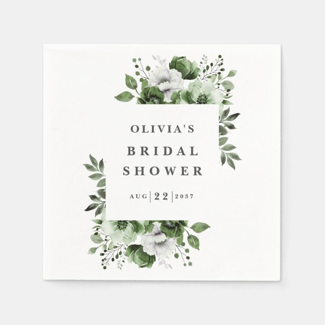 Servilleta De Papel Elegante Verde Oliva Floral Campestre Despedida de (Anverso)