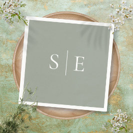 Servilleta De Papel Elegante Verde Sabio Monograma Minimalista