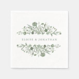 Servilleta De Papel Elegante Verde Salvia Clásico Floral Vintage Boda