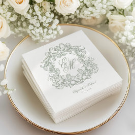 Servilleta De Papel Elegante Verde Salvia Cresta Monograma Escritura B