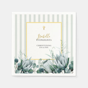 Servilleta De Papel Elegante Verde Salvia Floral Dorado Bautizo