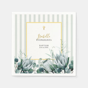 Servilleta De Papel Elegante Verde Salvia Oro Floral Bautizo