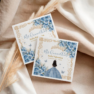 Servilleta De Papel Elegante vestido azul bebé oro Mis Quince Años Tia