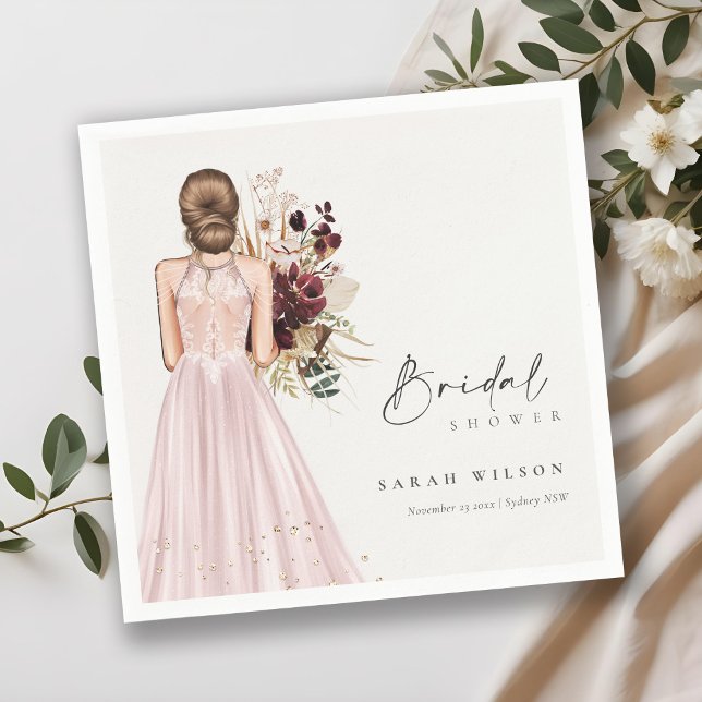 Servilleta De Papel Elegante vestido de novia boho rosa, regadera nupc (Subido por el creador)