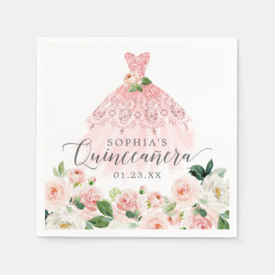 Servilleta De Papel Elegante Vestido Floral Quinceanera