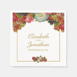 Servilleta De Papel Elegante Vintage Otoño Floral Oro y Boda Blanco