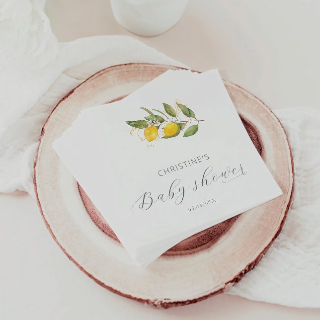 Servilleta De Papel Elegante Watercolor Lemon Baby Shower (Subido por el creador)