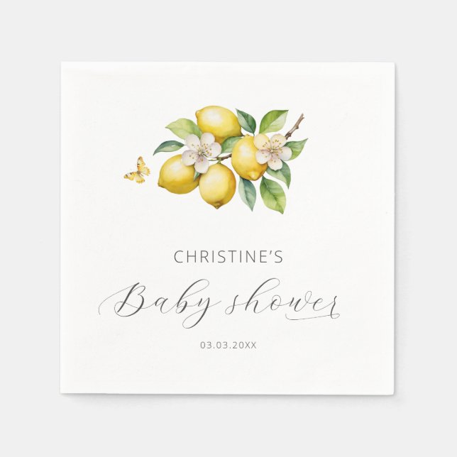 Servilleta De Papel Elegante Watercolor Lemon Baby Shower (Anverso)