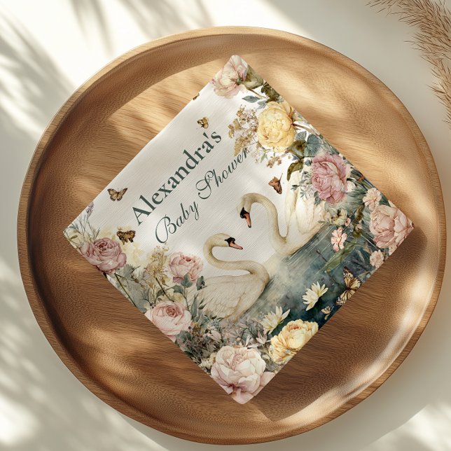 Servilleta De Papel Elegante Watercolor Swans Baby Shower (Subido por el creador)