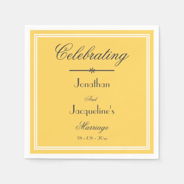 Servilleta De Papel Elegante Wedding Names Script Moda Papel amarillo (Anverso)