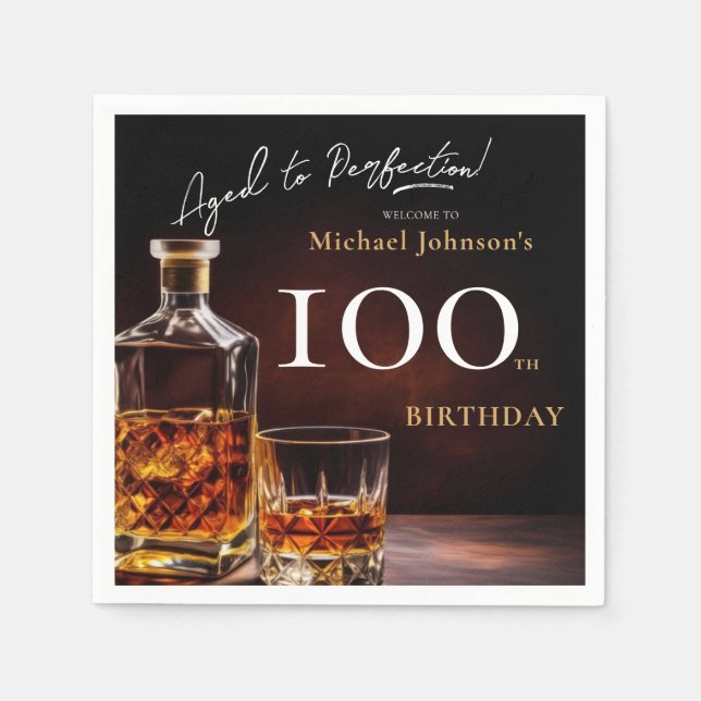 Servilleta De Papel Elegante Whiskey Black Gold 100 cumpleaños (Anverso)