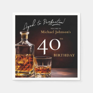 Servilleta De Papel Elegante Whiskey Black Gold 40th Birthday Fiesta N