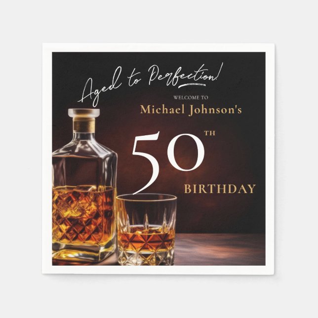 Servilleta De Papel Elegante Whiskey Black Gold 50 cumpleaños fiesta N (Anverso)