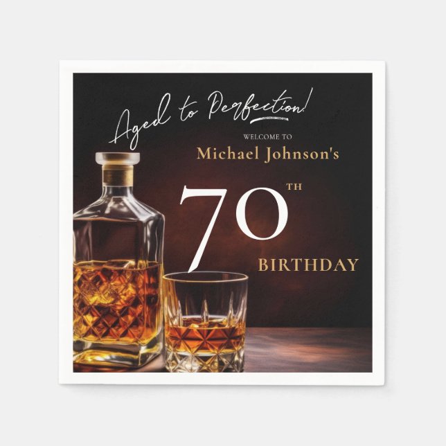 Servilleta De Papel Elegante Whiskey Black Gold 70 cumpleaños fiesta N (Anverso)