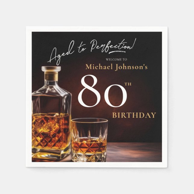 Servilleta De Papel Elegante Whiskey Black Gold 80 cumpleaños fiesta N (Anverso)