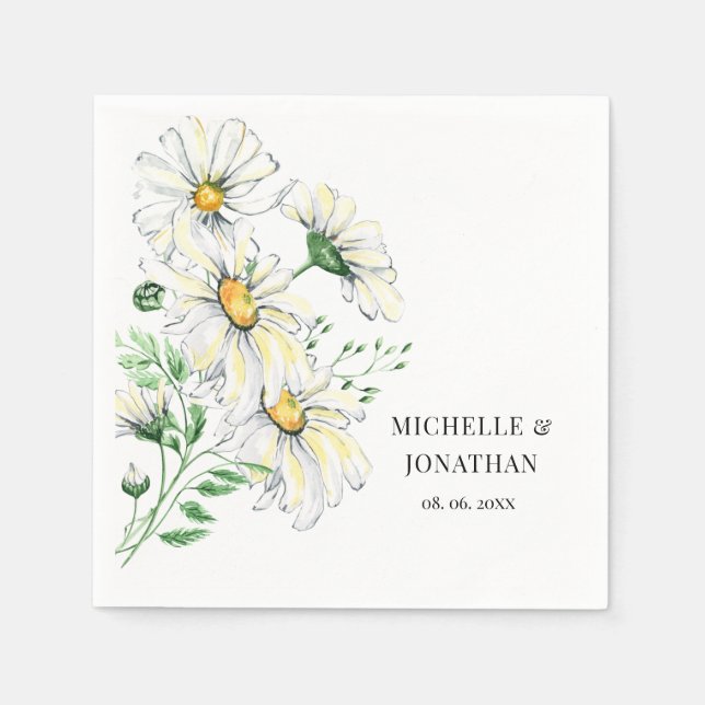 Servilleta De Papel Elegante White Daisies Garden Boda Floral (Anverso)