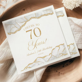 Servilleta De Papel Elegante White Gold Agate Fiesta de cumpleaños 70