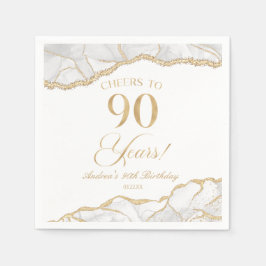 Servilleta De Papel Elegante White Gold Agate Fiesta de cumpleaños 90