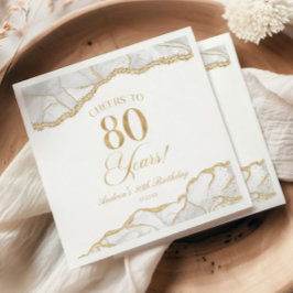 Servilleta De Papel Elegante White Gold Agate Fiesta de cumpleaños núm