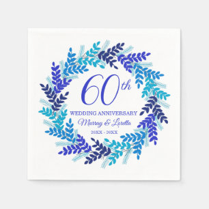 Servilleta De Papel Elegante Wreath azul 60 Aniversario Fiestas Napkin