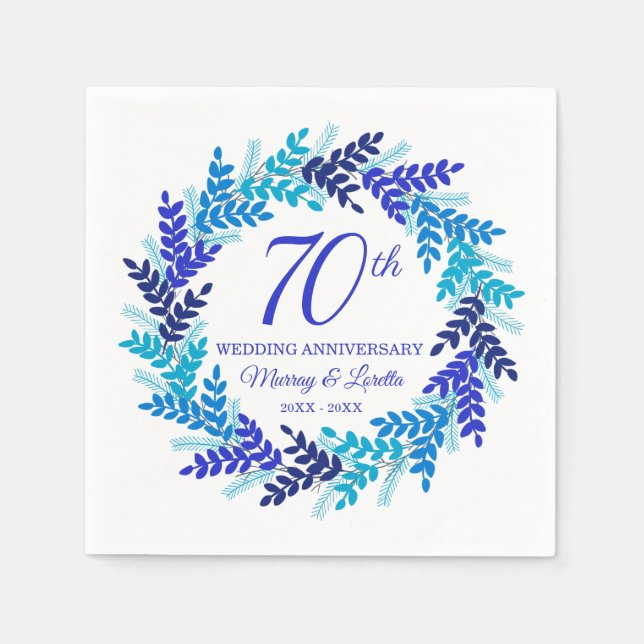Servilleta De Papel Elegante Wreath azul 70 Aniversario Fiestas Napkin (Anverso)