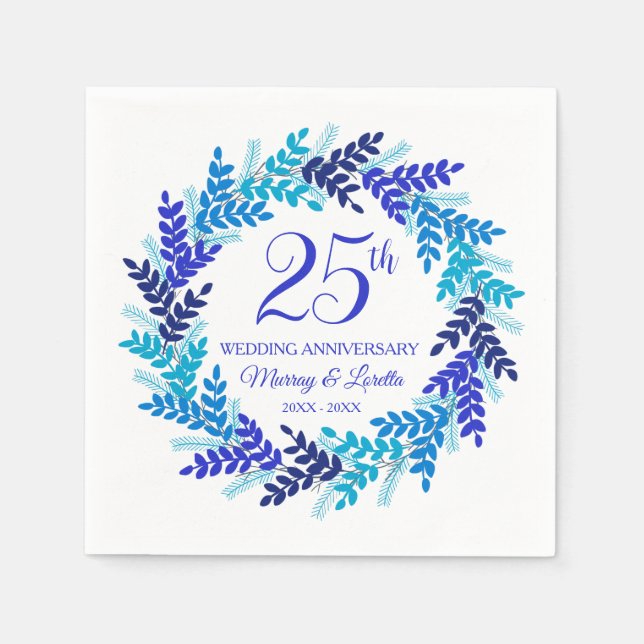 Servilleta De Papel Elegante Wreath azul Napkins Fiesta 25 Aniversario (Anverso)