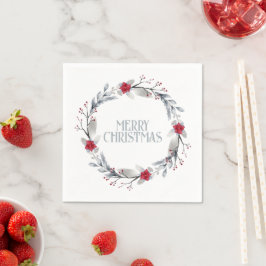 Servilleta De Papel Elegante Wreath de navidad de color rojo plateado